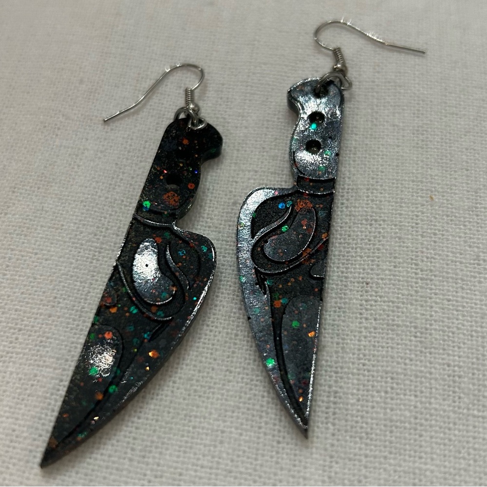 Black Acrylic Knife Earrings